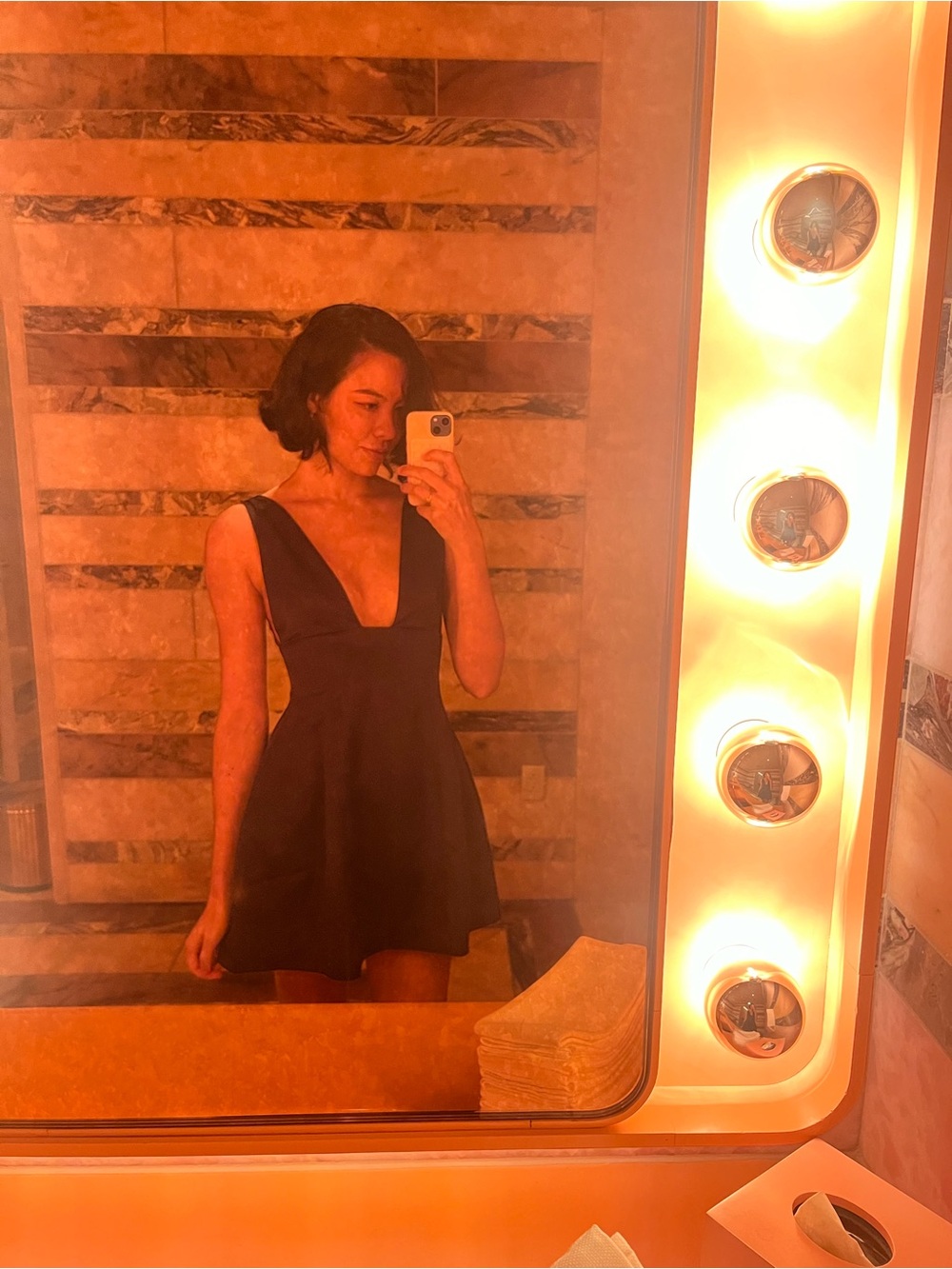 WeWoreWhat Black Plunge-Neck Mini Dress